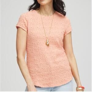 Chicos NEW Plus Size XXL Textured Cap Sleeve Coral Pink Color Shirt Chico Size 4